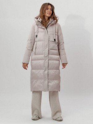 Пальто утепленное женское зимние бежевого цвета 112261B