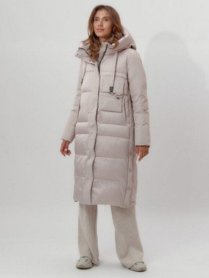 Пальто утепленное женское зимние бежевого цвета 112261B