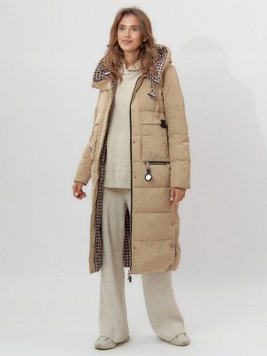 Пальто утепленное двухстороннее женское бежевого цвета 112272B