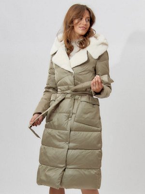 Пальто утепленное женское зимние бирюзового цвета 112268Br