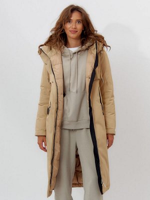 Пальто утепленное женское зимние бежевого цвета 112210B