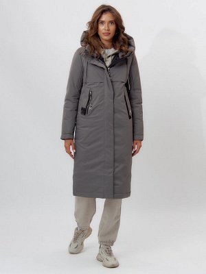 Пальто утепленное женское зимние серого цвета 112210Sr