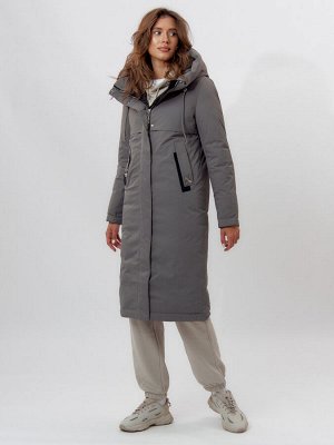 Пальто утепленное женское зимние серого цвета 112210Sr
