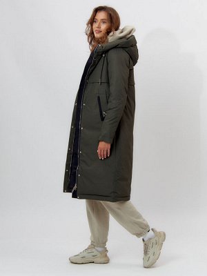 Пальто утепленное женское зимние темно-зеленого цвета 112210TZ