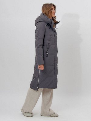 Пальто утепленное женское зимние темно-серого цвета 113135TC