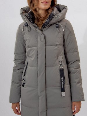 Пальто утепленное женское зимние бирюзового цвета 113135Br
