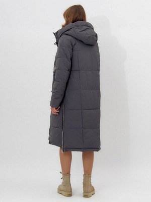 Пальто утепленное женское зимние темно-серого цвета 113151TC
