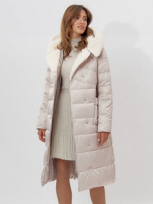 Пальто утепленное женское зимние бежевого цвета 112268B