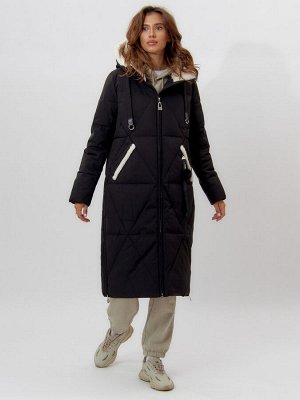 Пальто утепленное женское зимние черного цвета 112227Ch