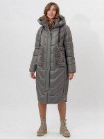 Пальто утепленное женское зимние серого цвета 11608Sr