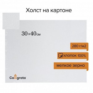 Холст на картоне Calligrata, хлопок 100%, 30 х 40 см, 3 мм, акриловый грунт, мелкое зерно, 280 г/м2