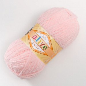 Плюшевая пряжа для вязания спицами, крючком ALIZE, Softy, 100% микрополиэстер, 115 м/50 г, (340 бледно роз.)