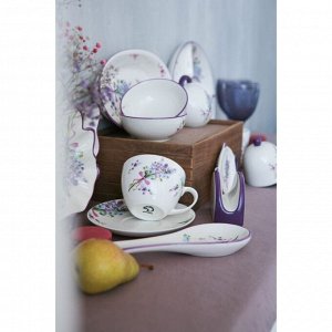Сервиз фарфоровый чайный Доляна «Лаванда», 12 предметов: 6 чашек 250 мл, 6 блюдец d=15 см, цвет белый