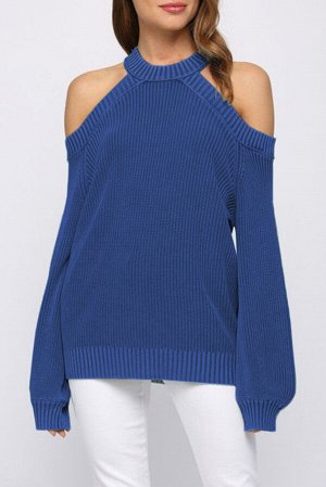 VitoRicci Синий вязаный свитер с открытыми плечами и спиной