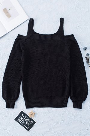 VitoRicci Черный вязаный свитер с открытыми плечами