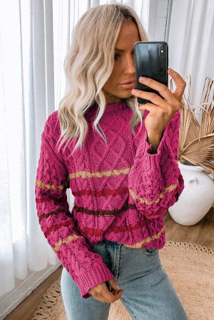 Розовый полосатый свитер с косами