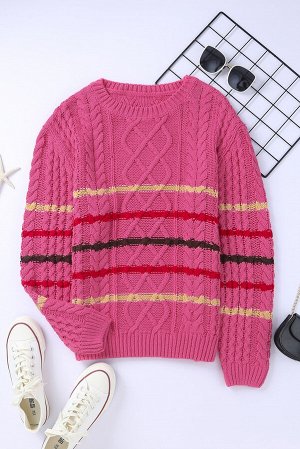 Розовый полосатый свитер с косами