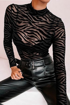 Mock Neck Long Sleeve Zebra Print Bodysuit