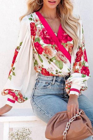 Rose Floral Print V Neck Wrap Bodysuit