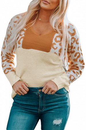 Оранжевый свитер с леопардовым узором в стиле колорблок