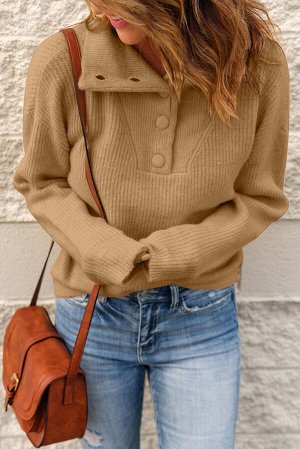 Коричневый свитер с отложным воротником на пуговицах