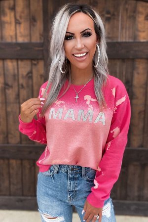 Розовый пуловер в стиле Тай-Дай с графическим принтом MAMA