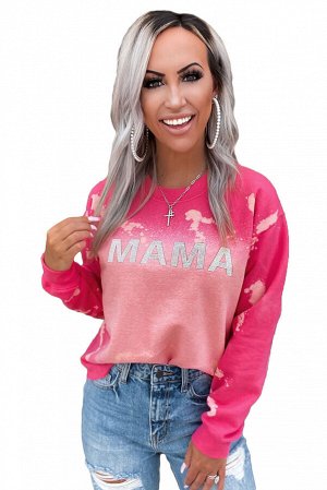 Розовый пуловер в стиле Тай-Дай с графическим принтом MAMA