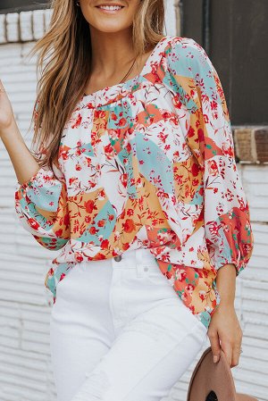 Разноцветная блузка с цветочным принтом и квадратным вырезом