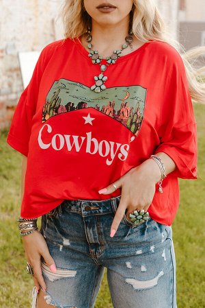 Красный топ с принтом Cowboys