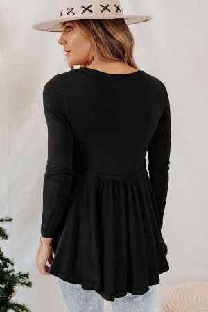 Черная блузка беби долл с овальным вырезом и длинным рукавом