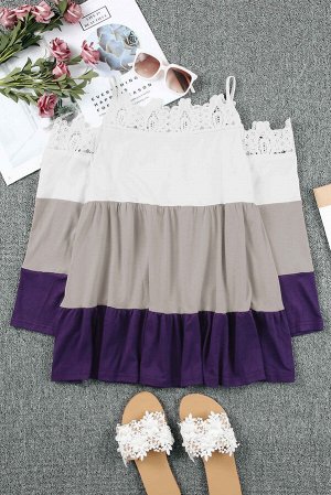Трехцветная блузка на бретельках с кружевной отделкой: белый, серый, фиолетовый