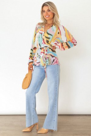 Разноцветная плиссированная блуза с длинным рукавом