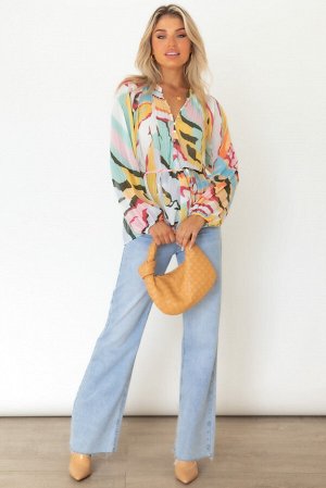 Разноцветная плиссированная блуза с длинным рукавом