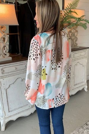 Цветная блузка свободного кроя с леопардовым принтом