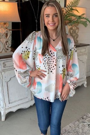 Цветная блузка свободного кроя с леопардовым принтом