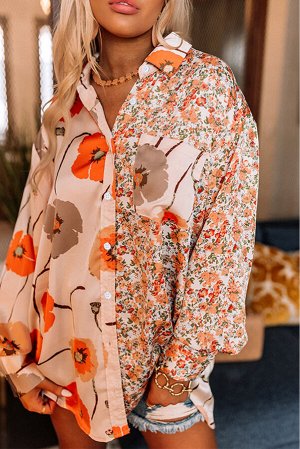 Оранжевая рубашка с цветочным принтом и нагрудным карманом