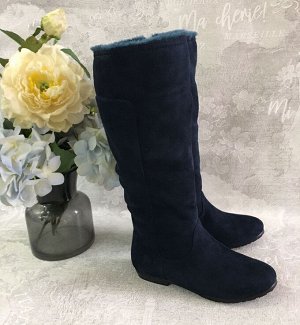 Сапоги зимние замшевые синие с мехом