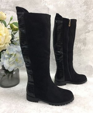 Сапоги зимние женские из экозамши с искусственным мехом