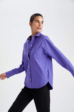 Поплиновая рубашка с длинным рукавом и воротником-рубашкой оверсайз
