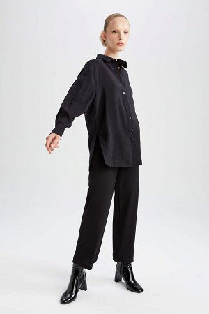 Рубашка-туника свободного кроя с разрезом и длинными рукавами из тенселя