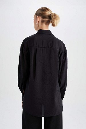 Рубашка-туника свободного кроя с разрезом и длинными рукавами из тенселя