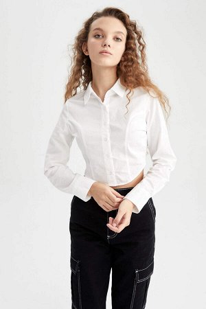 Рубашка Cool Crop Top с воротником и длинным рукавом