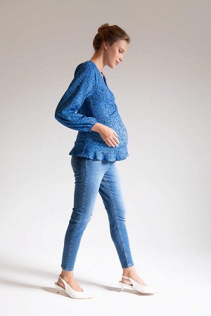 Блуза для беременных с V-образным вырезом и длинными рукавами с рисунком