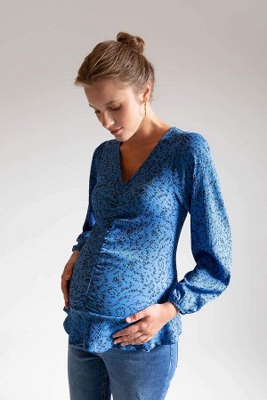 Блуза для беременных с V-образным вырезом и длинными рукавами с рисунком