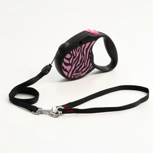 Рулетка Flexi Safari S (до 12 кг) 5 м трос, pink Zebra