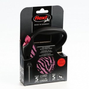 Рулетка Flexi Safari S (до 12 кг) 5 м трос, pink Zebra