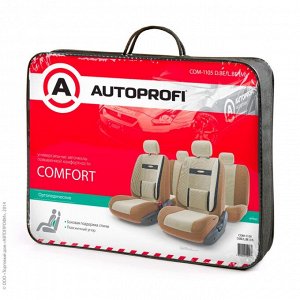 Чехлы на сиденья "AUTOPROFI COMFORT" COM-1105 D.BE/L.BE (M), велюр, 11 предметов, темно-бежевый/светло-бежевый