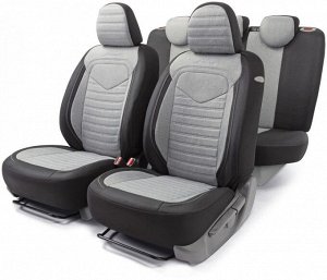 Авточехлы "AUTOPROFI LINEN" LIN-1505 BK/L.GY,"ЛЁН, 15предм ,4молнии, 2кармана,черн./св.серый
