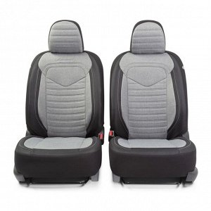 Авточехлы "AUTOPROFI LINEN" LIN-1505 BK/L.GY,"ЛЁН, 15предм ,4молнии, 2кармана,черн./св.серый