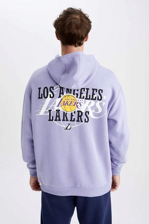 Defacto Fit NBA Los Angeles Lakers Licensed Хлопковая толстовка с капюшоном и принтом на спине